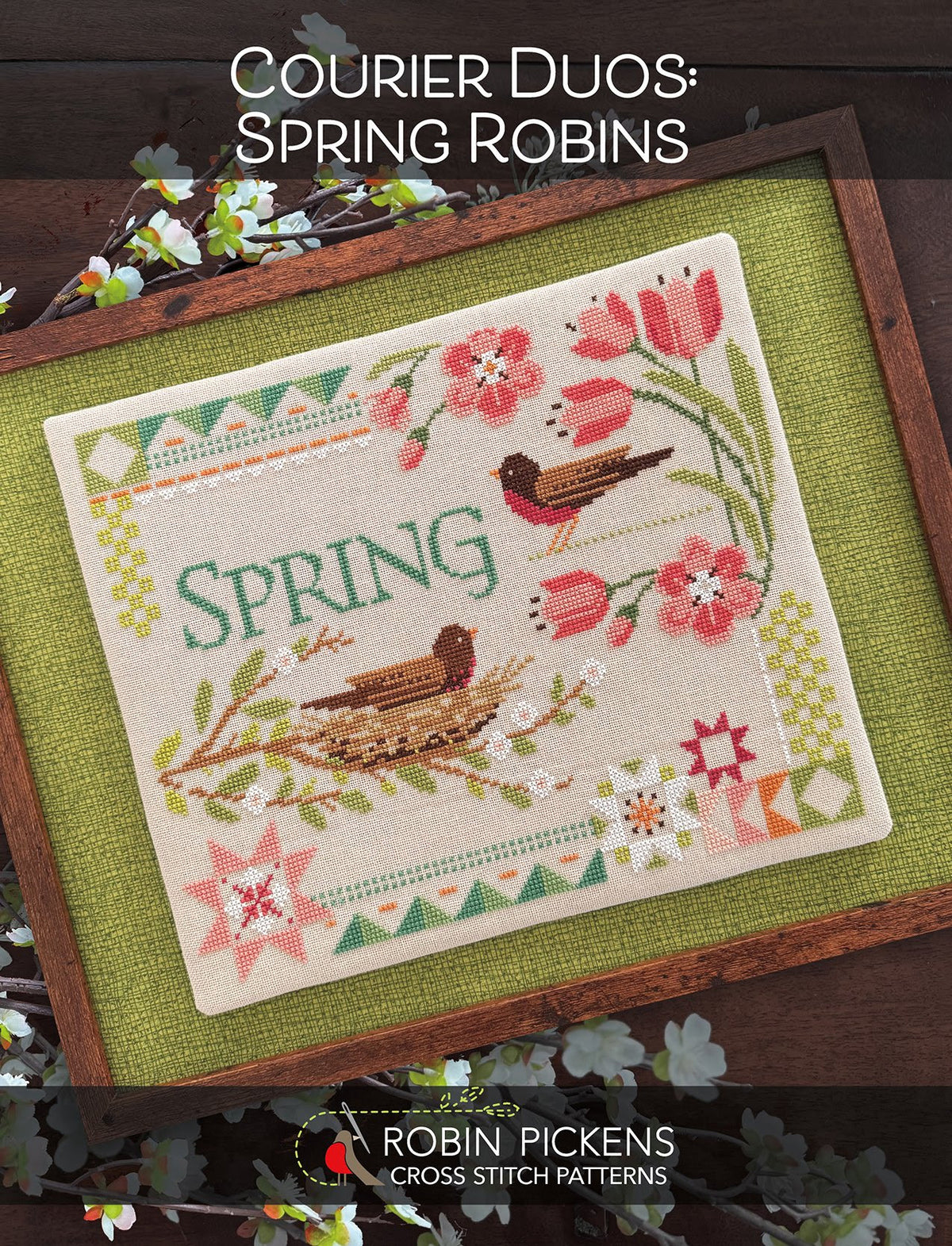 Courier Duos: Spring Robins Cross Stitch by Robin Pickens - Paper Pattern