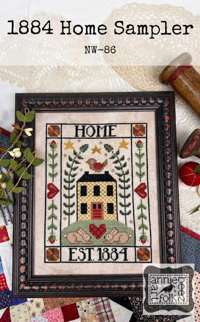 1884 Home Sampler by Annie Beez Folk Art - PAPER Pattern