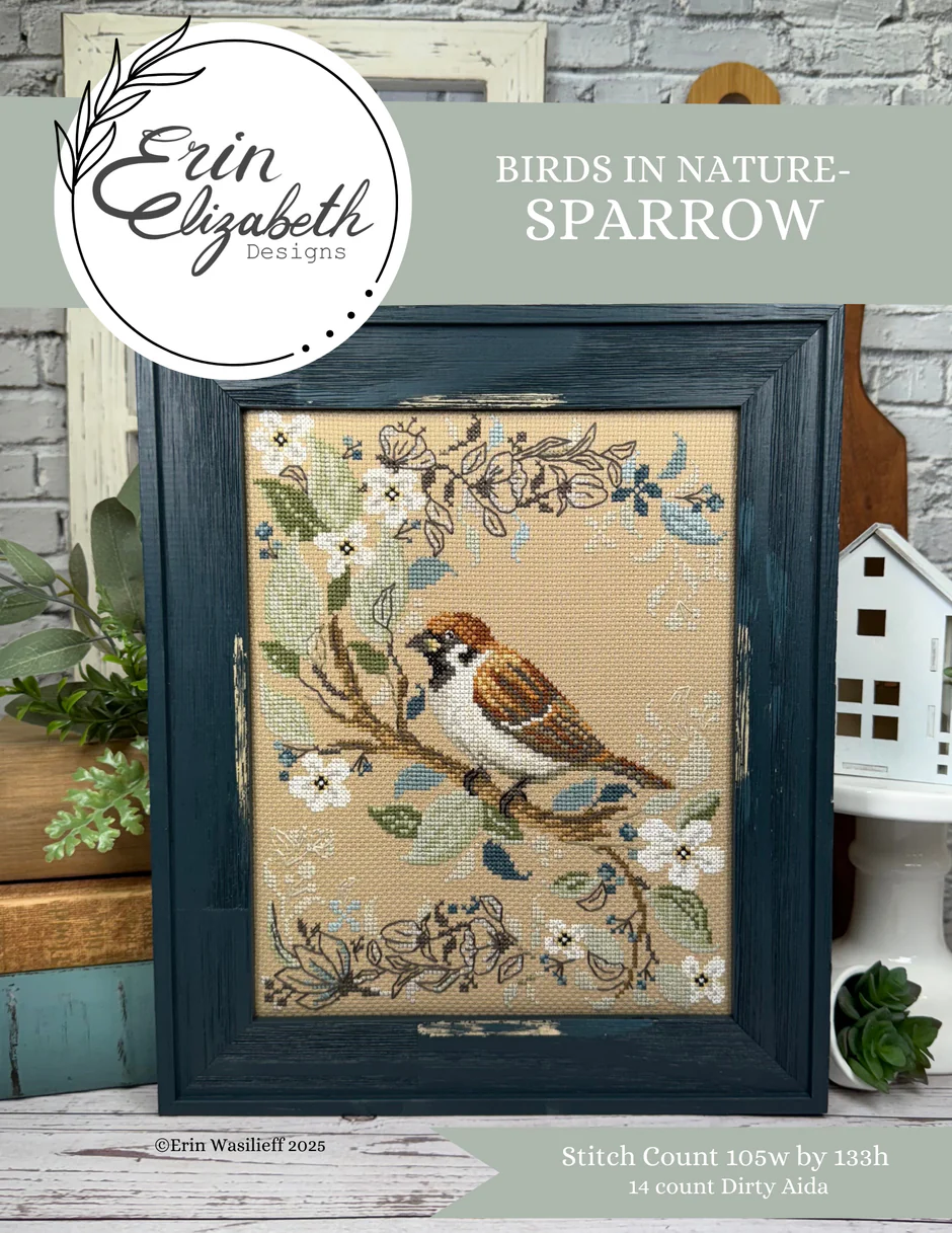 Pre-Order - Birds in Nature - Sparrow Cross Stitch by Erin Elizabeth - Paper Pattern