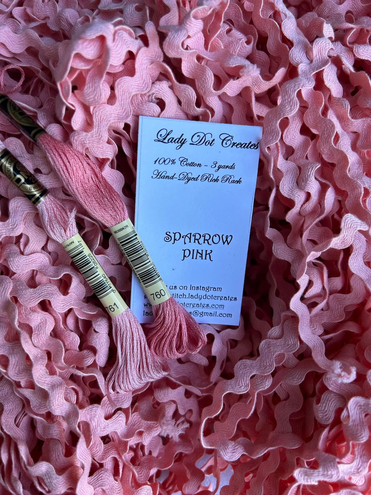 Ric Rac Trim - Sparrow Pink Hand-Dyed 100% Cotton Half Inch by Lady Dot Creates