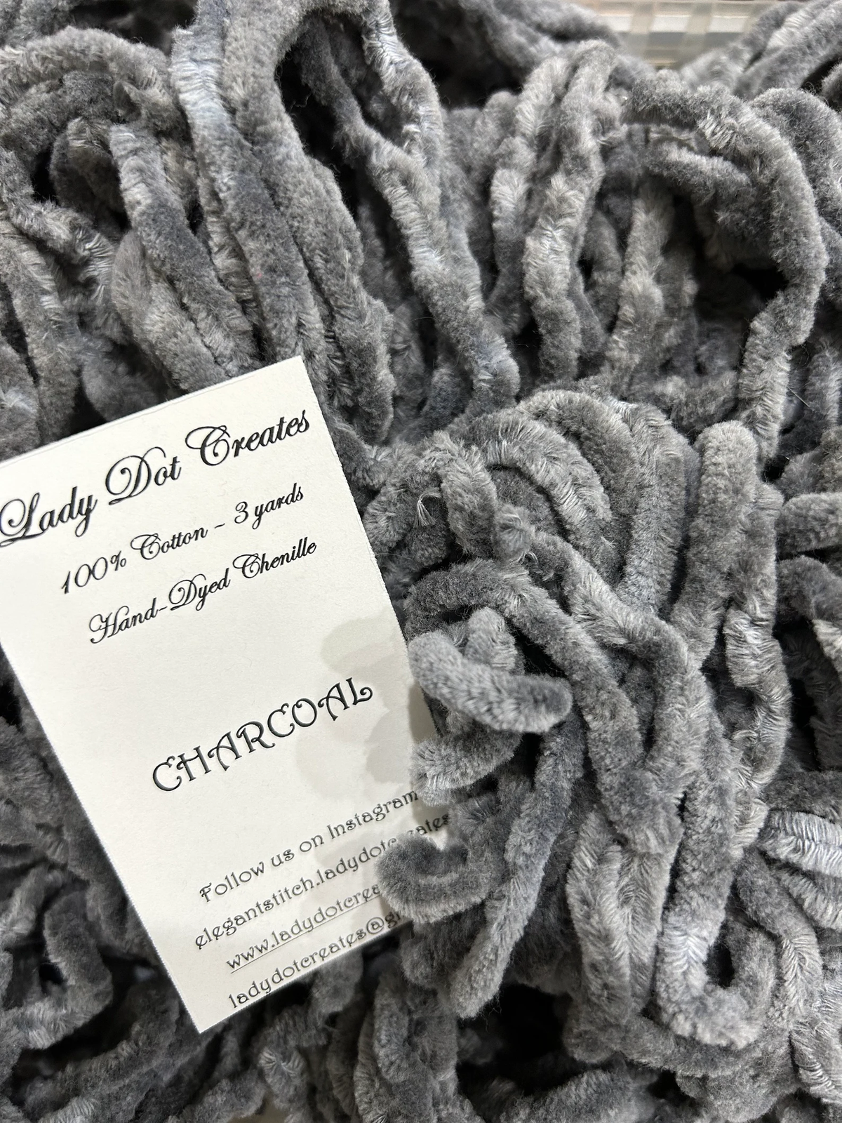 Chenille Trim - Charcoal Hand-Dyed 100% Cotton  by Lady Dot Creates