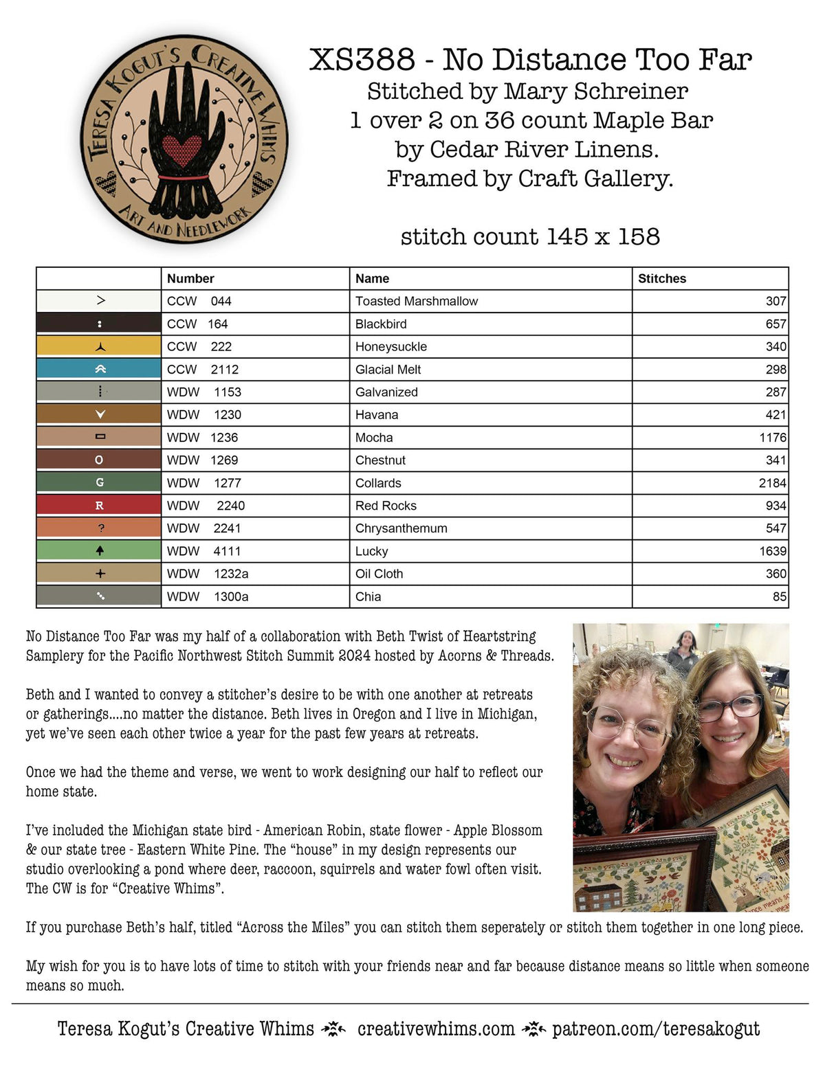 No Distance Too Far Cross Stitch by Teresa Kogut - Paper Pattern