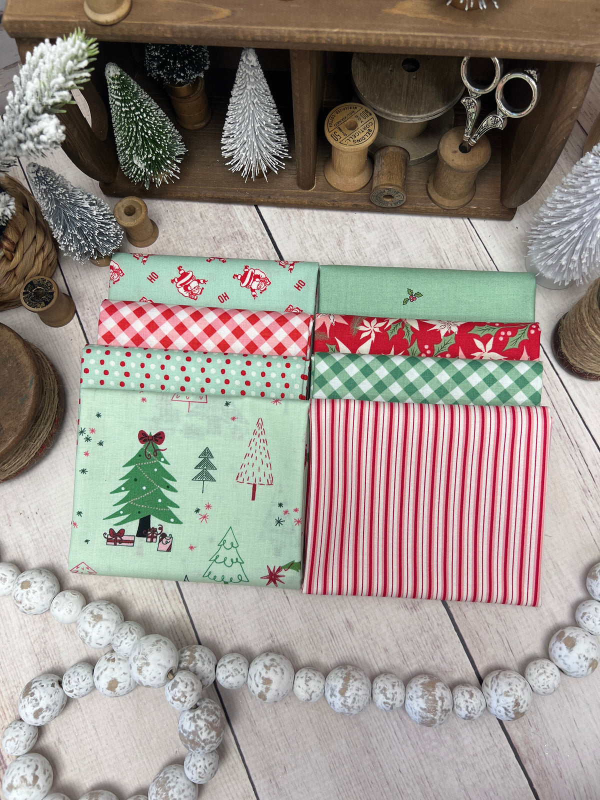 Pink &amp; Mint Christmas Bundle - 8 Fat Quarters curated by Primrose Cottage FQB-099