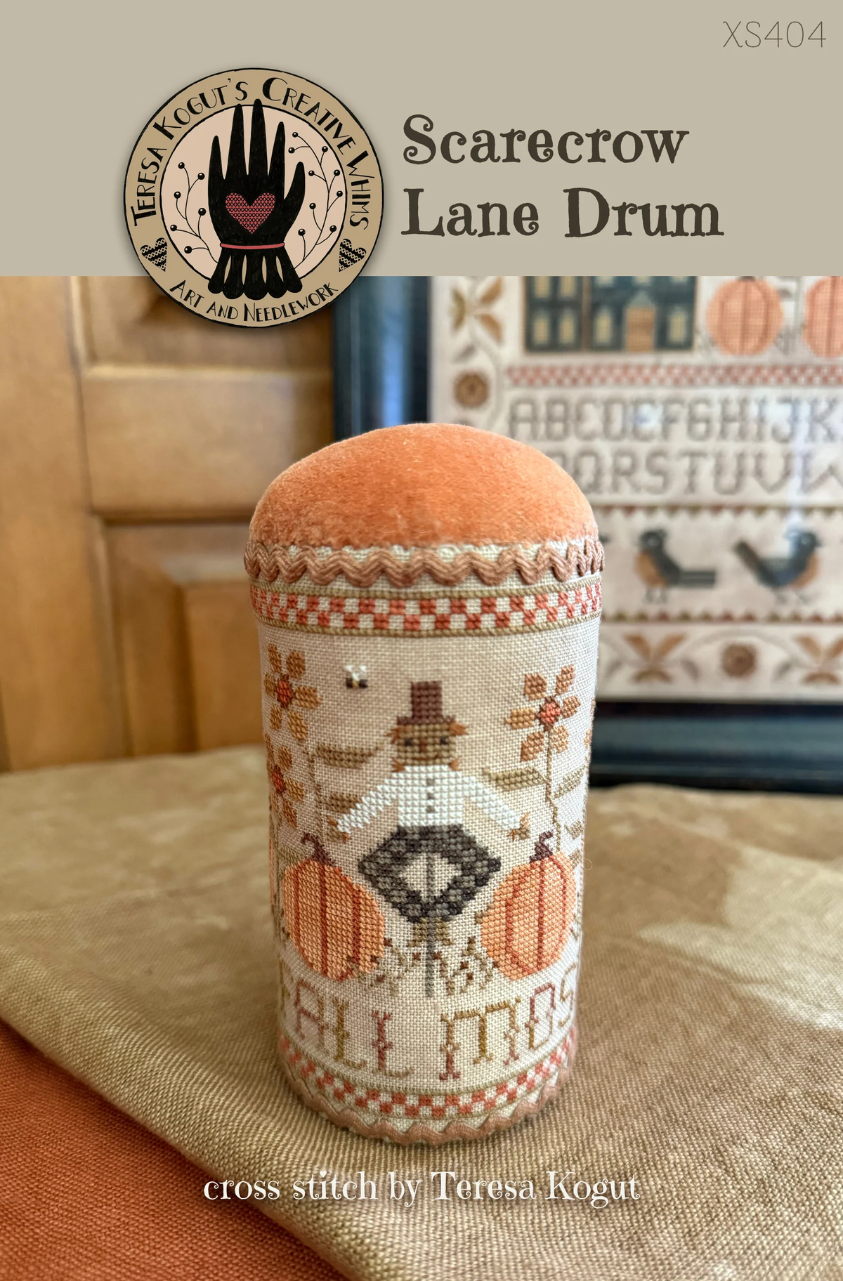 Scarecrow Lane Drum Cross Stitch by Teresa Kogut - Paper Pattern