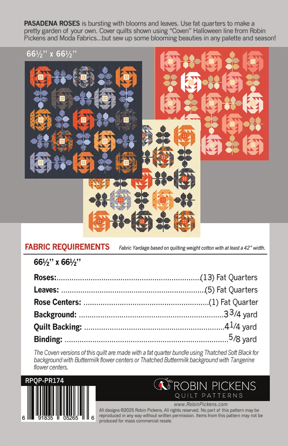 Pasadena Roses Quilt Pattern by Robin Pickens - Paper Pattern