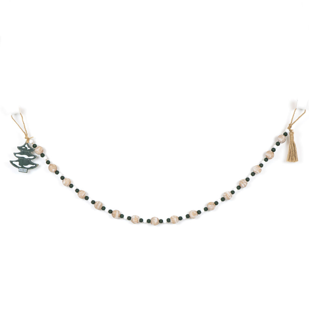 Tree w/tassels | Mid Century Collection | 35x4x1 wood bead garland w/ tassels 75539