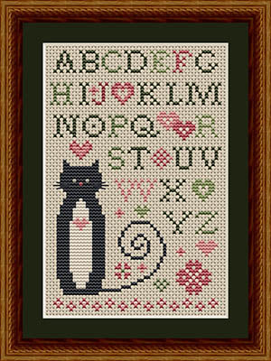 Heart Alphabet Cat Cross Stitch by Happiness Is Heartmade - Paper Pattern