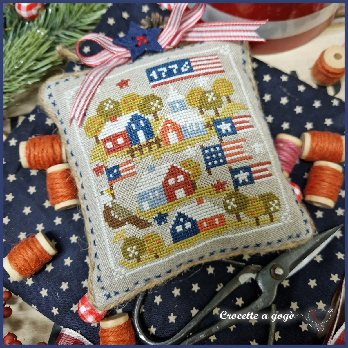 Patriotic Tiny Village Cross Stitch by Crocette A Gogò - Paper Pattern