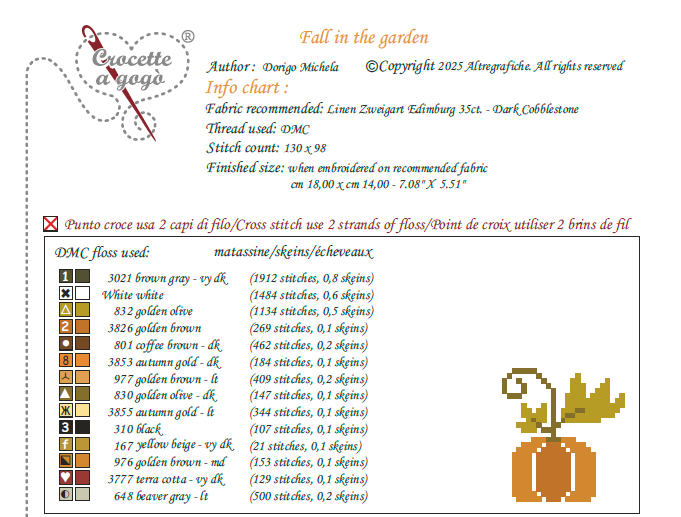 Fall in the Garden Cross Stitch by Crocette A Gogò - Paper Pattern