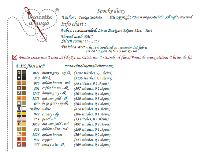 Spooky Diary Cross Stitch by Crocette A Gogò - Paper Pattern