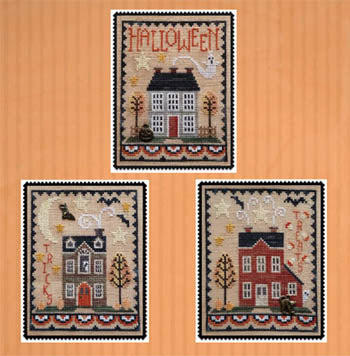 Halloween House Trio Cross Stitch by Waxing Moon Designs - PAPER Pattern