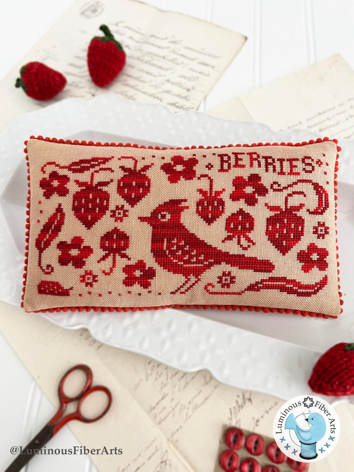 Bird in the Berry Patch Cross Stitch by Luminous Fiber Arts - Paper Pattern