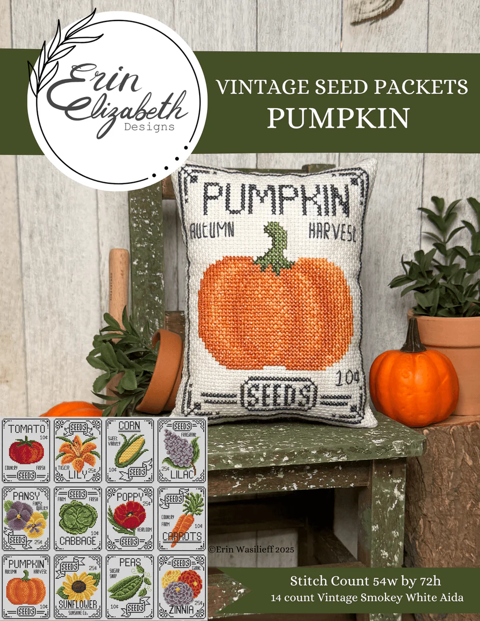 Vintage Seed Packets: Pumpkin Cross Stitch by Erin Elizabeth - Paper Pattern