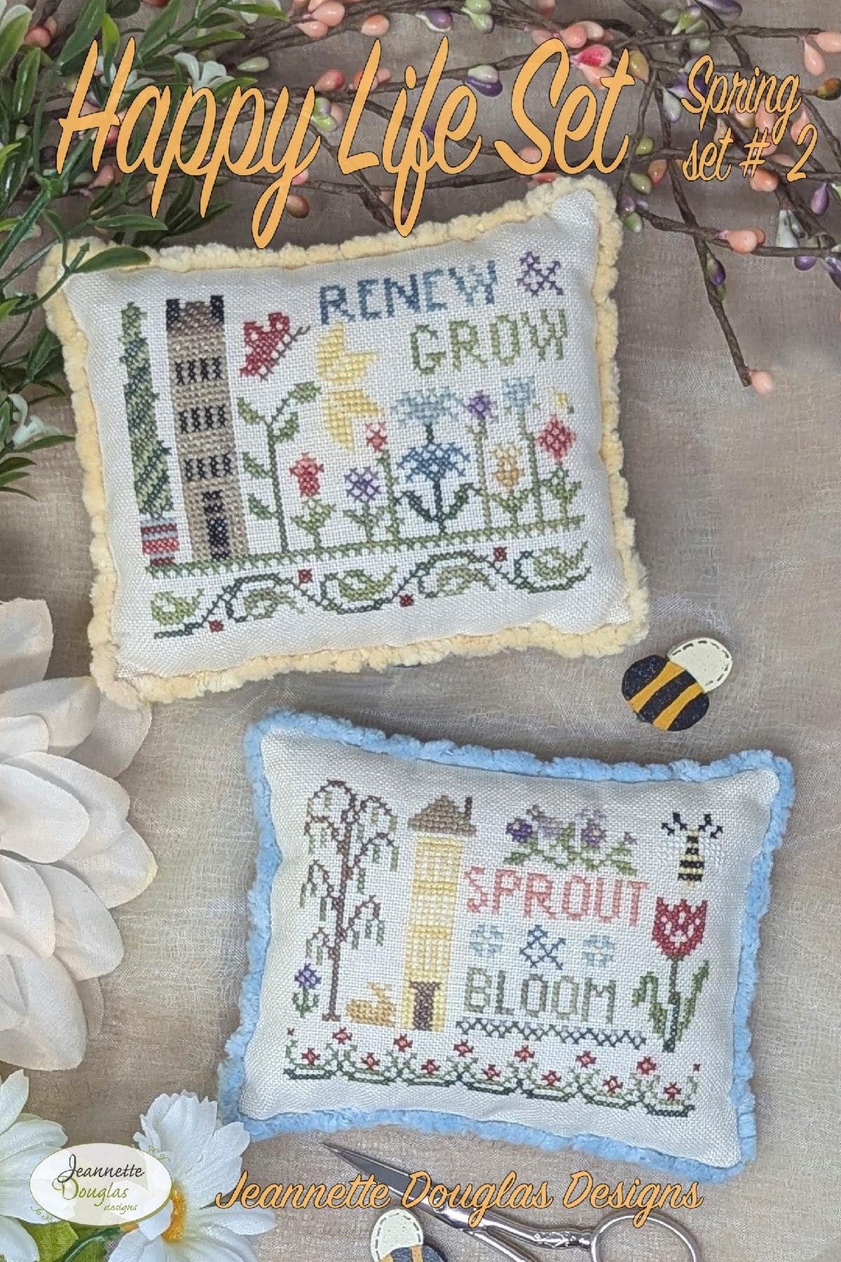 Pre-Order - Happy Life Sets: Spring #2- Cross Stitch by Jeannette Douglas Designs - Paper Pattern