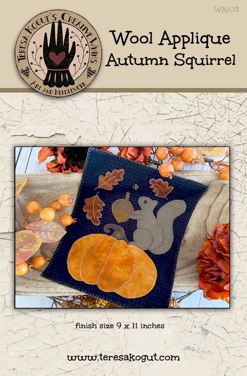 Autumn Squirrel Wool Applique by Teresa Kogut - Paper Pattern
