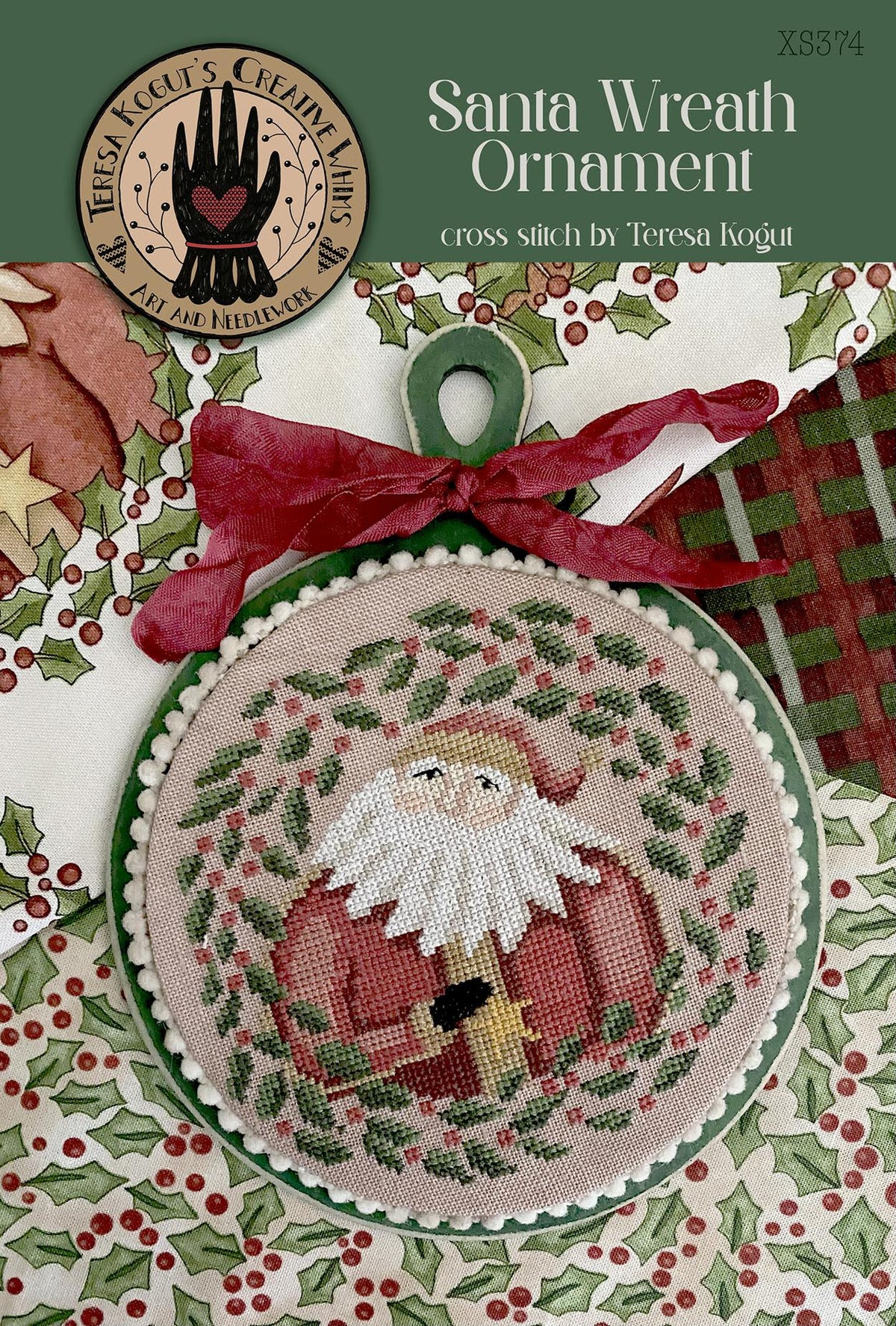Santa Wreath Ornament Cross Stitch by Teresa Kogut - Paper Pattern
