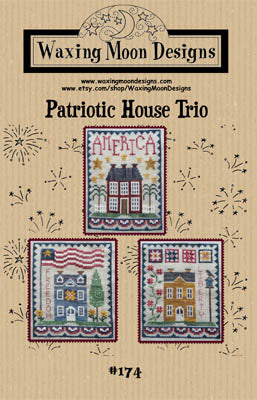 Patriotic House Trio Cross Stitch by Waxing Moon Designs - PAPER Pattern