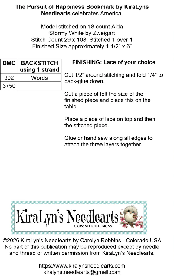 The Pursuit of Happiness Cross Stitch by KiraLyn's Needlearts - Paper Pattern