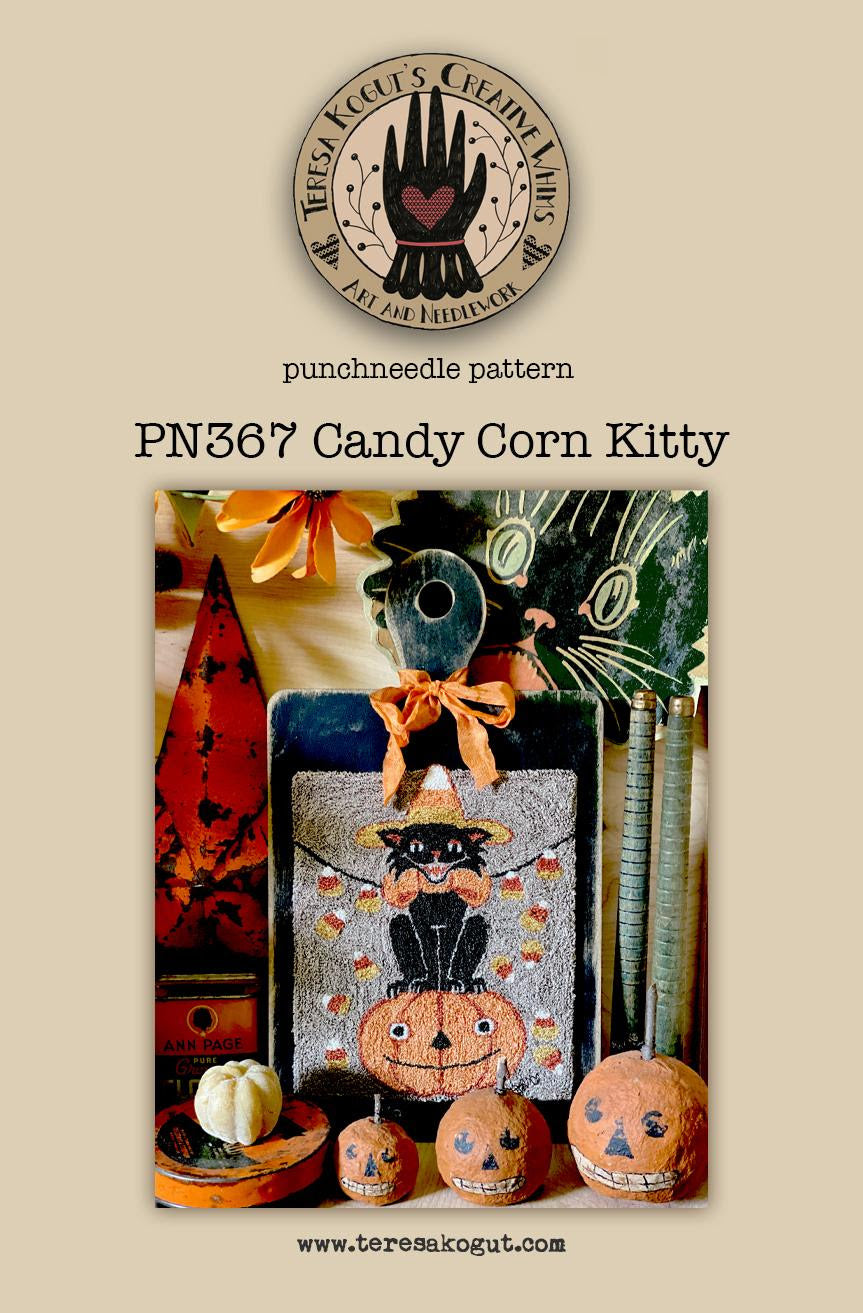 Candy Corn Kitty Punchneedle Embroidery by Teresa Kogut - Paper Pattern