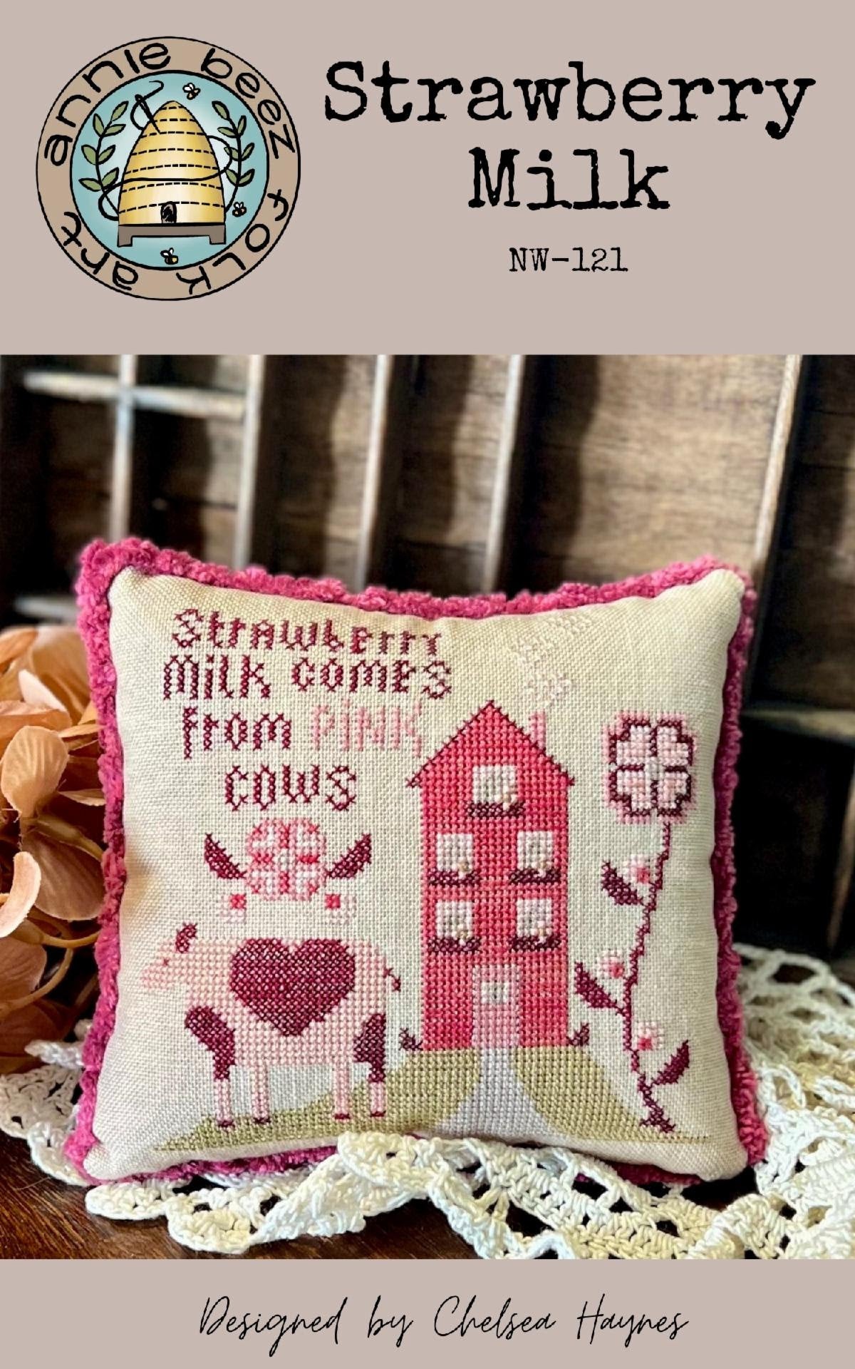 Pre-Order - Strawberry Milk Cross Stitch by Annie Beez Folk Art - Paper Pattern