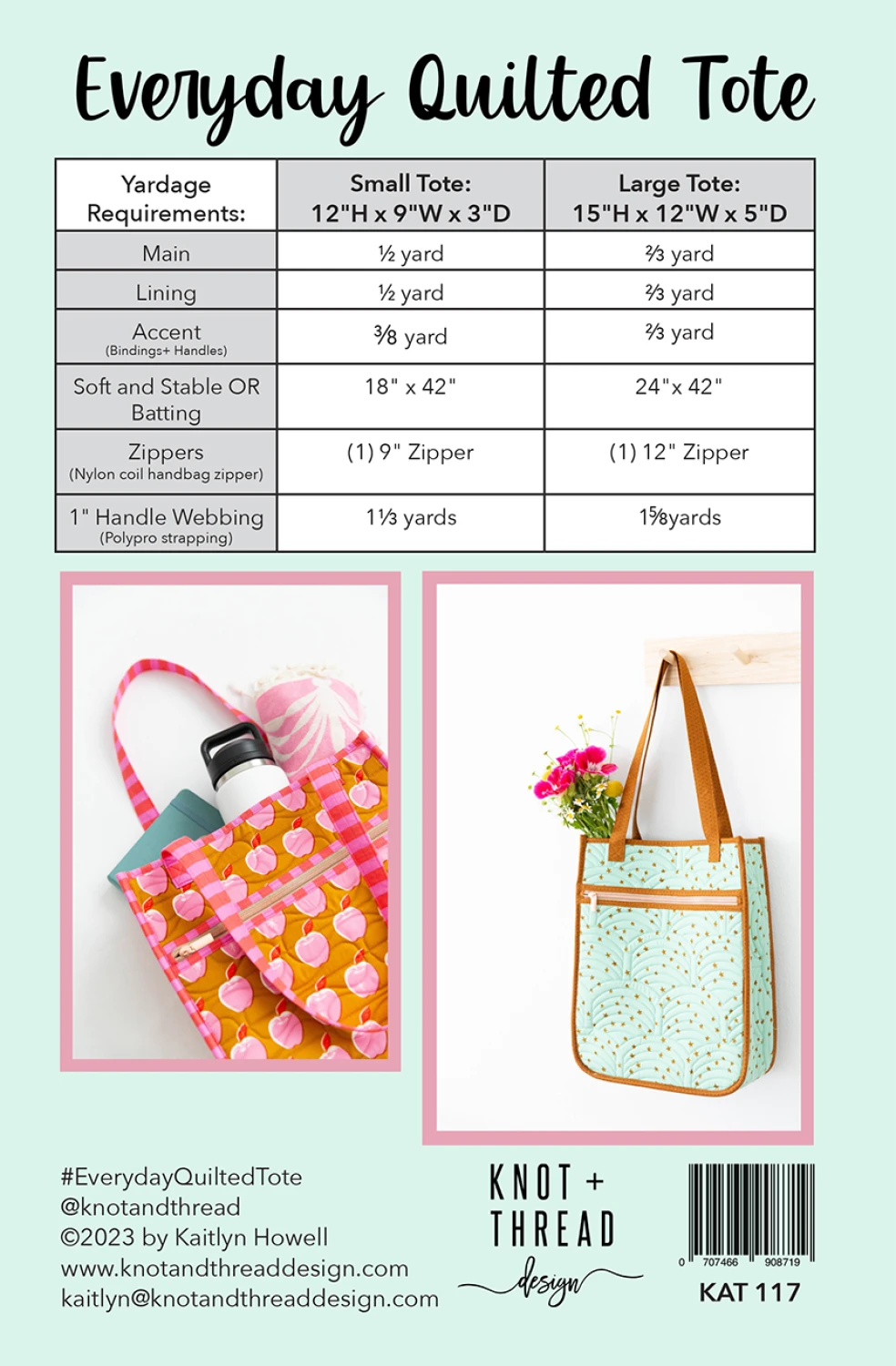 Everyday Quilted Tote Quilt Pattern by Knot + Thread Designs - Paper Pattern