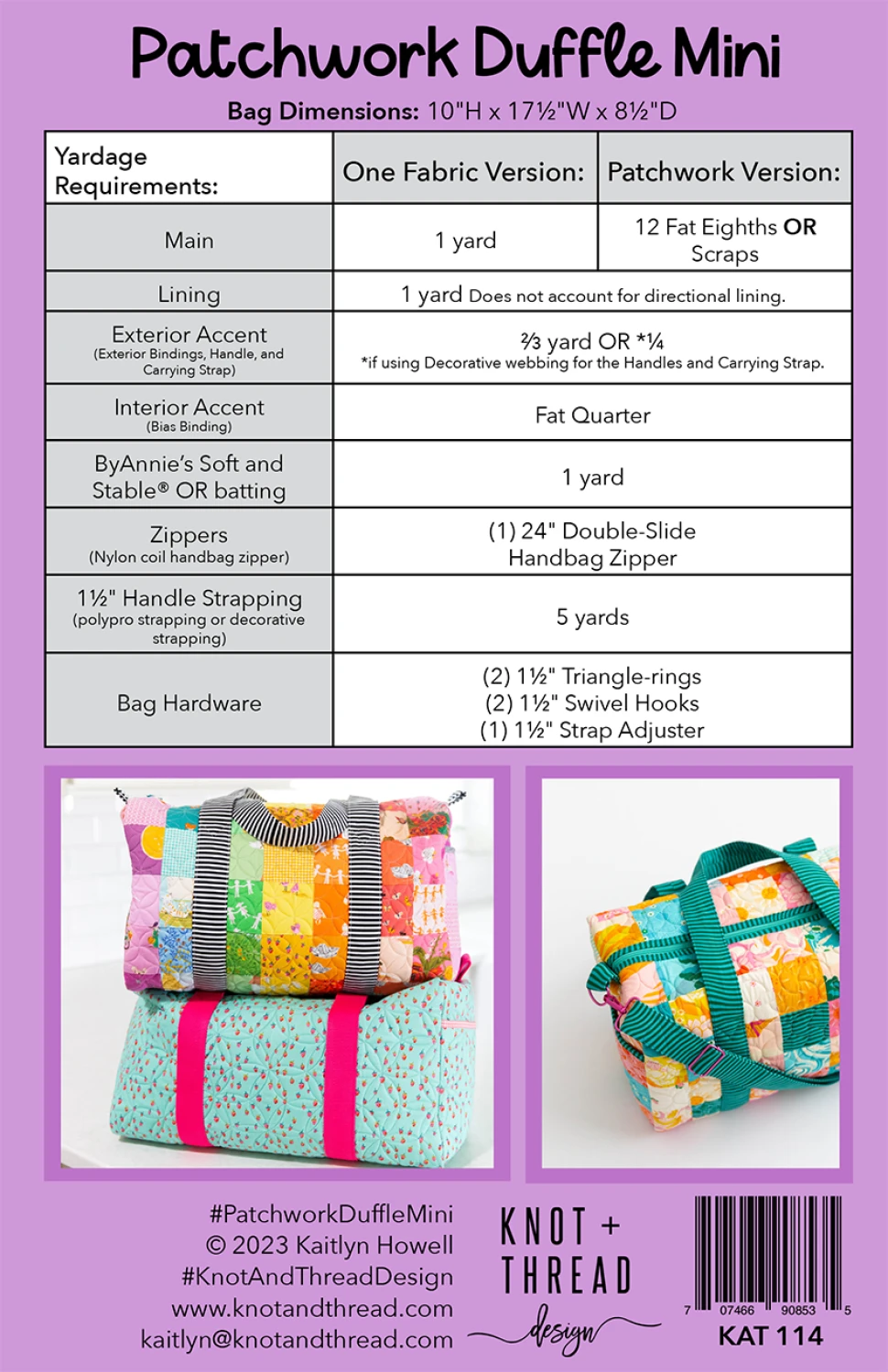 Patchwork Duffle Mini Quilt Pattern by Knot + Thread Designs - Paper Pattern