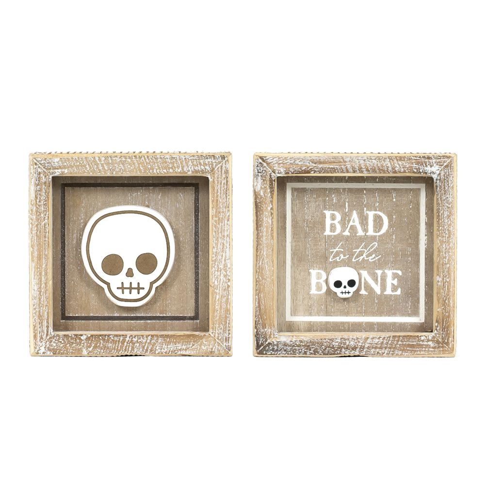 Skull &amp; Bone | Bad To The Bone Collection | 5x5x1.5 reversible wood frame sign 55288