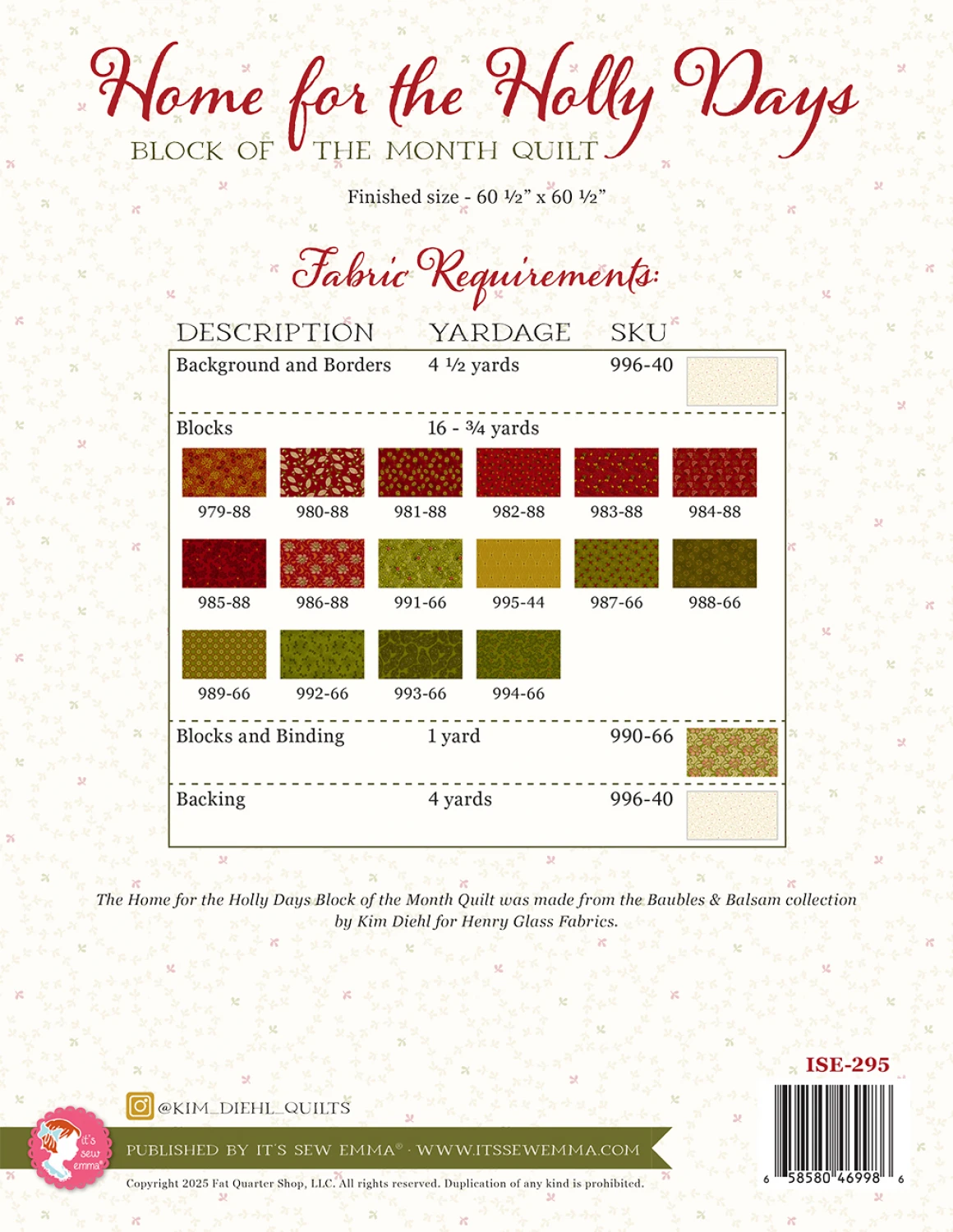 Home for the Holly Days Quilt Pattern by Kim Diehl - Paper Pattern