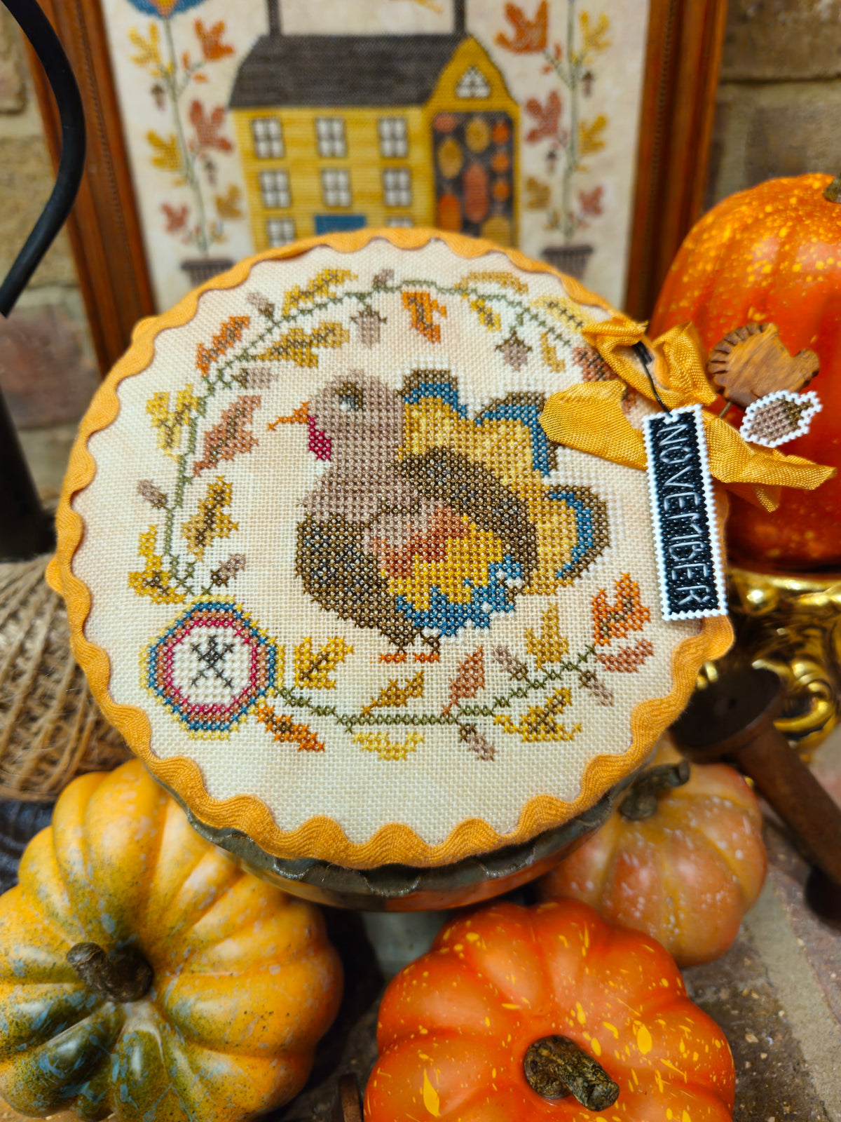 Pin Drum Shorties #11 - Turkey Cross Stitch by Quaint Rose Needlearts - Paper Pattern
