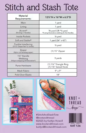 Stitch and Stash Tote Quilt Pattern by Knot + Thread Design - Paper Pattern