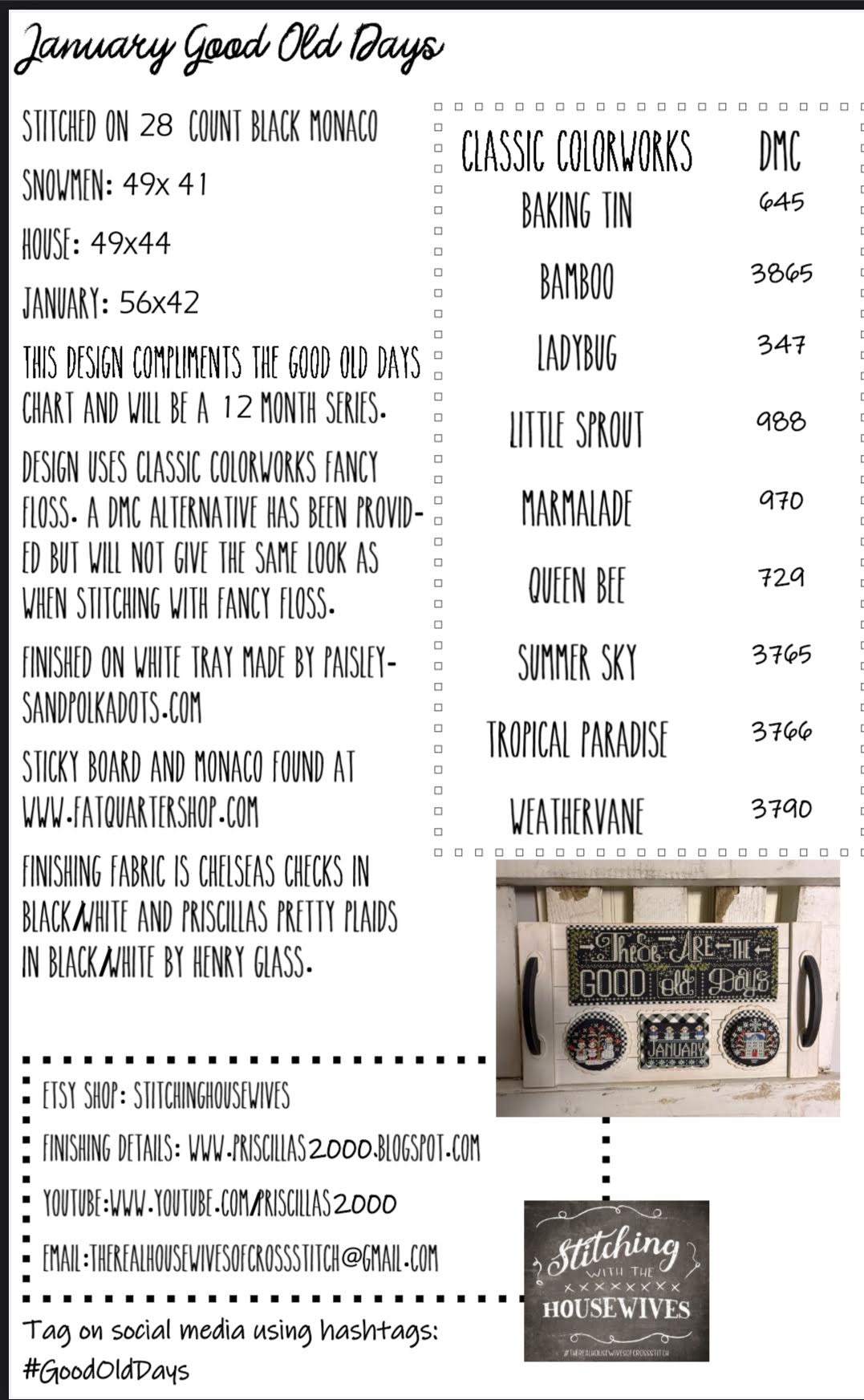 Good Old Days Minis: January Cross Stitch by Stitching With The Housewives - Paper Pattern