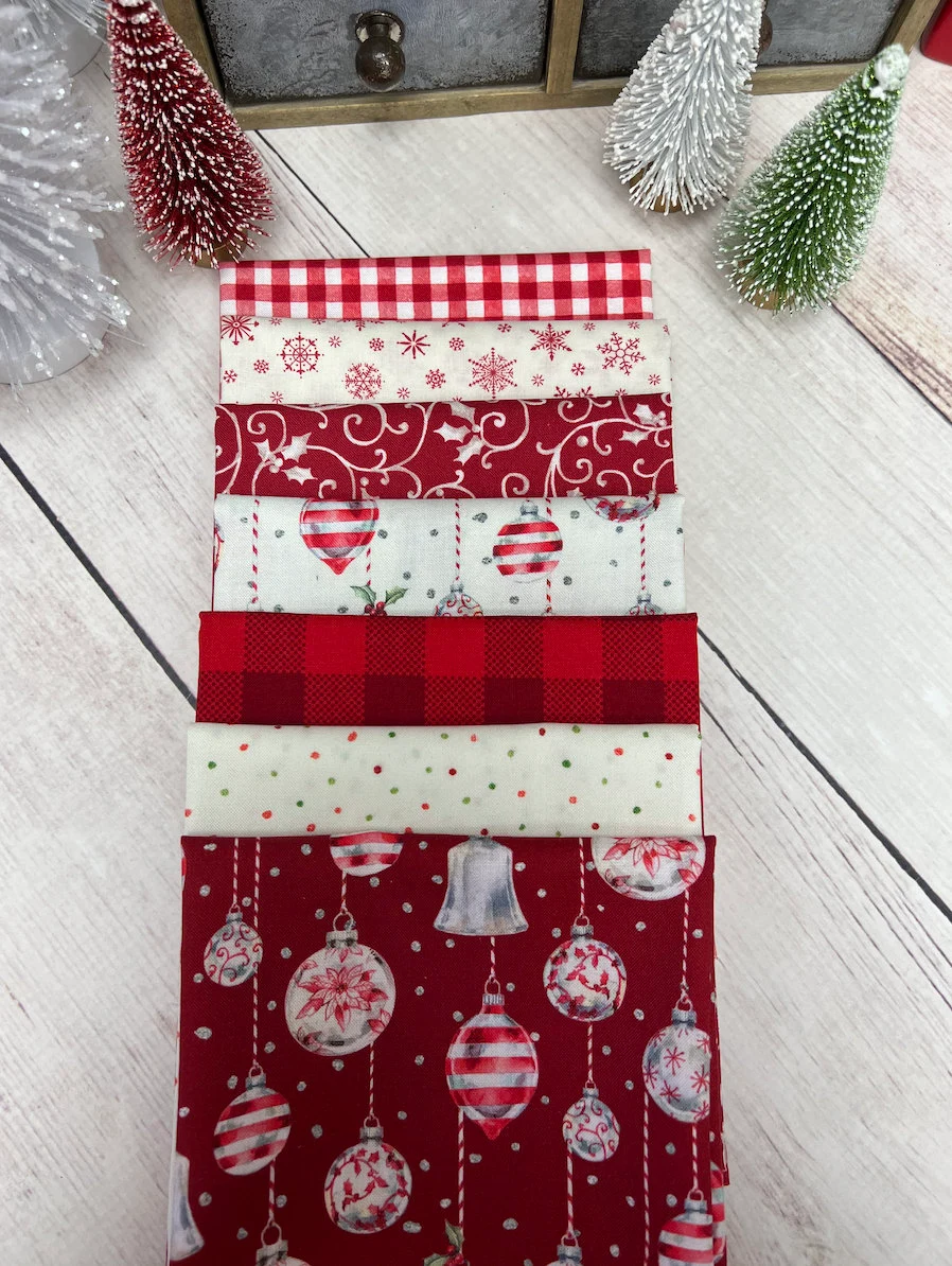 Red &amp; Cream Ornaments Bundle - 7 Fat Quarters Curated by Primrose Cottage FQB-082