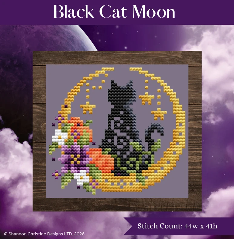 Black Cat Moon Cross Stitch by Shannon Christine - Paper Pattern