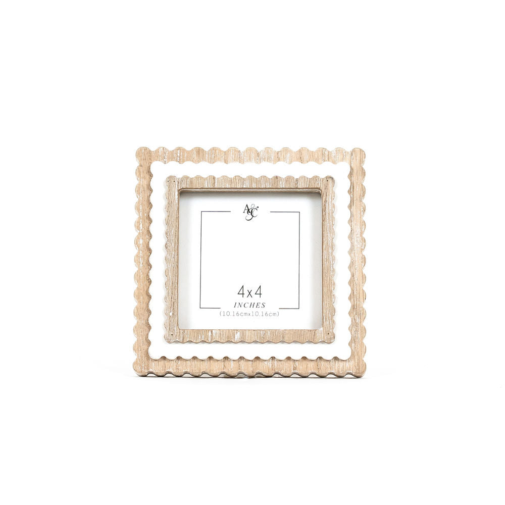 Scallop Frame White/Natural | Scalloped Frames Collection | 6x6x1 photo frame (4x4)    11847