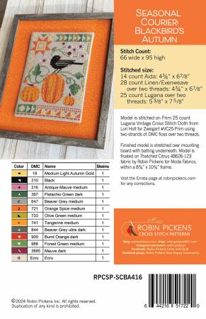 Seasonal Courier: Blackbird&#39;s Autumn by Robin Pickens - Paper Pattern