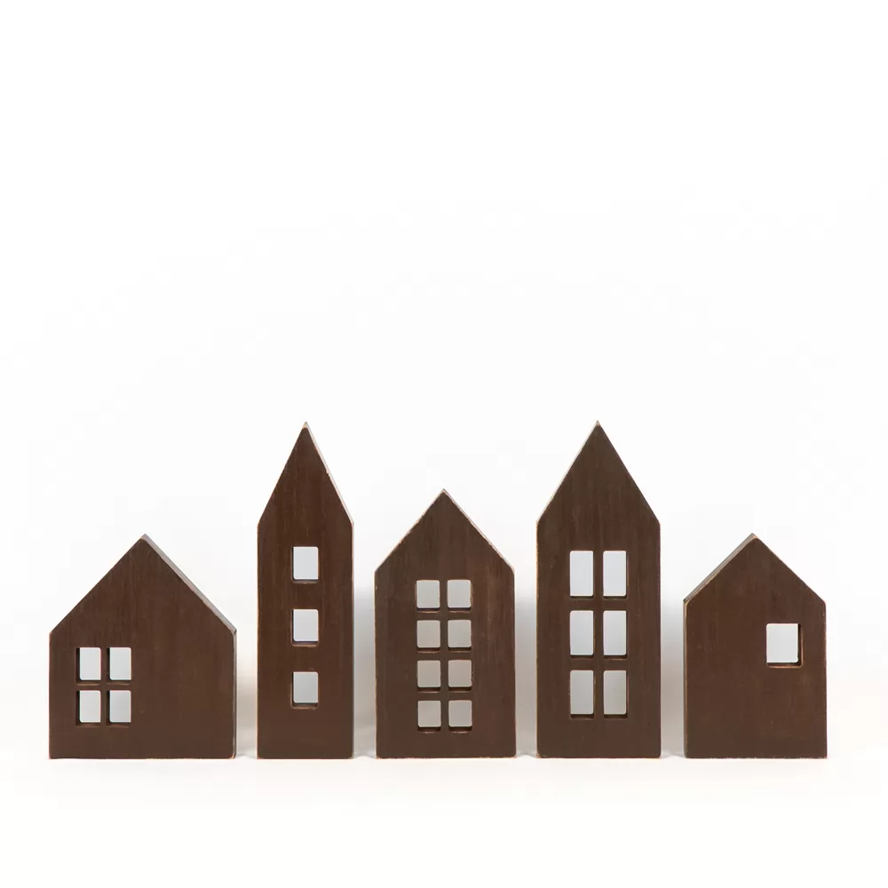 Houses (brown) | Winter Wishes Collection | 6x8, 3x12, 5x9x1 wood cutout set of five | 71098
