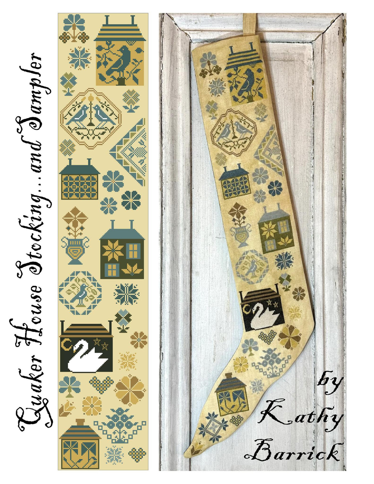 Pre-Order - Quaker House Stocking &amp; Sampler Cross Stitch by Kathy Barrick - Paper Pattern