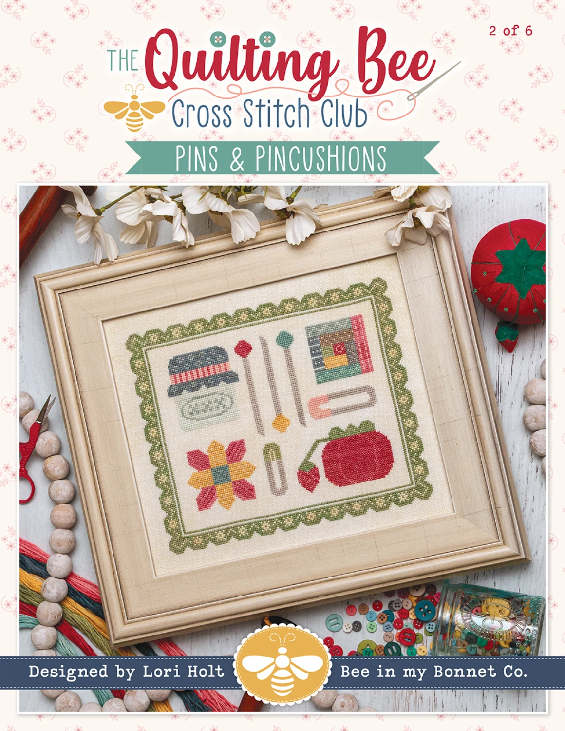 The Quilting Bee Cross Stitch Club: Pins & Pincushions Cross Stitch by Lori Holt of Bee in My Bonnet Co. - Paper Pattern