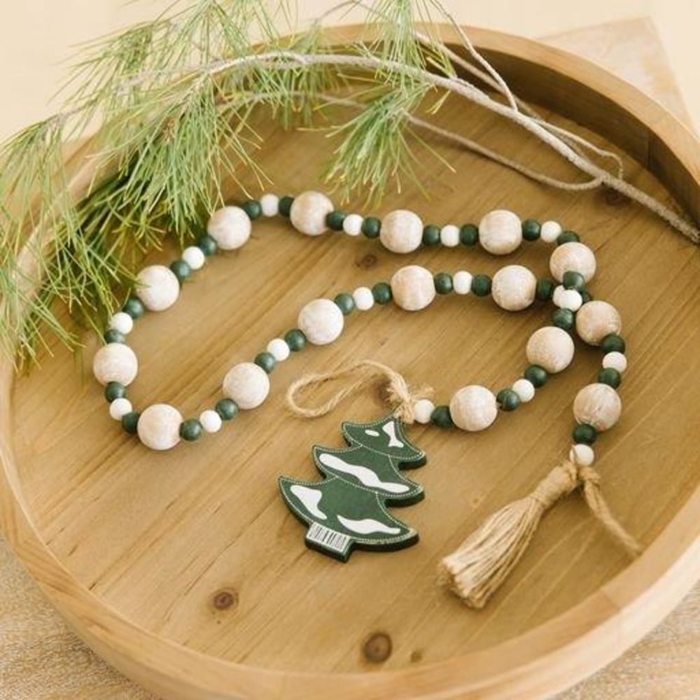 Tree w/tassels | Mid Century Collection | 35x4x1 wood bead garland w/ tassels 75539