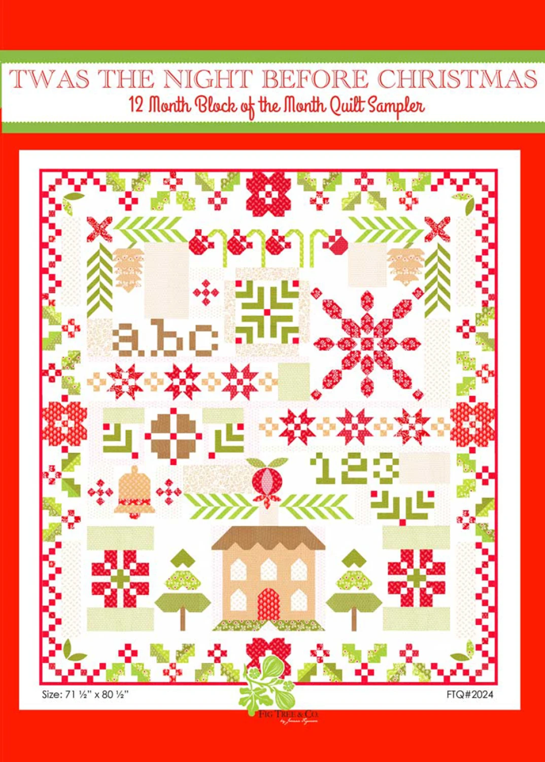 Twas the Night Before Christmas 12 Block of the Month Quilt Sampler by Fig Tree & Co. - Paper Pattern