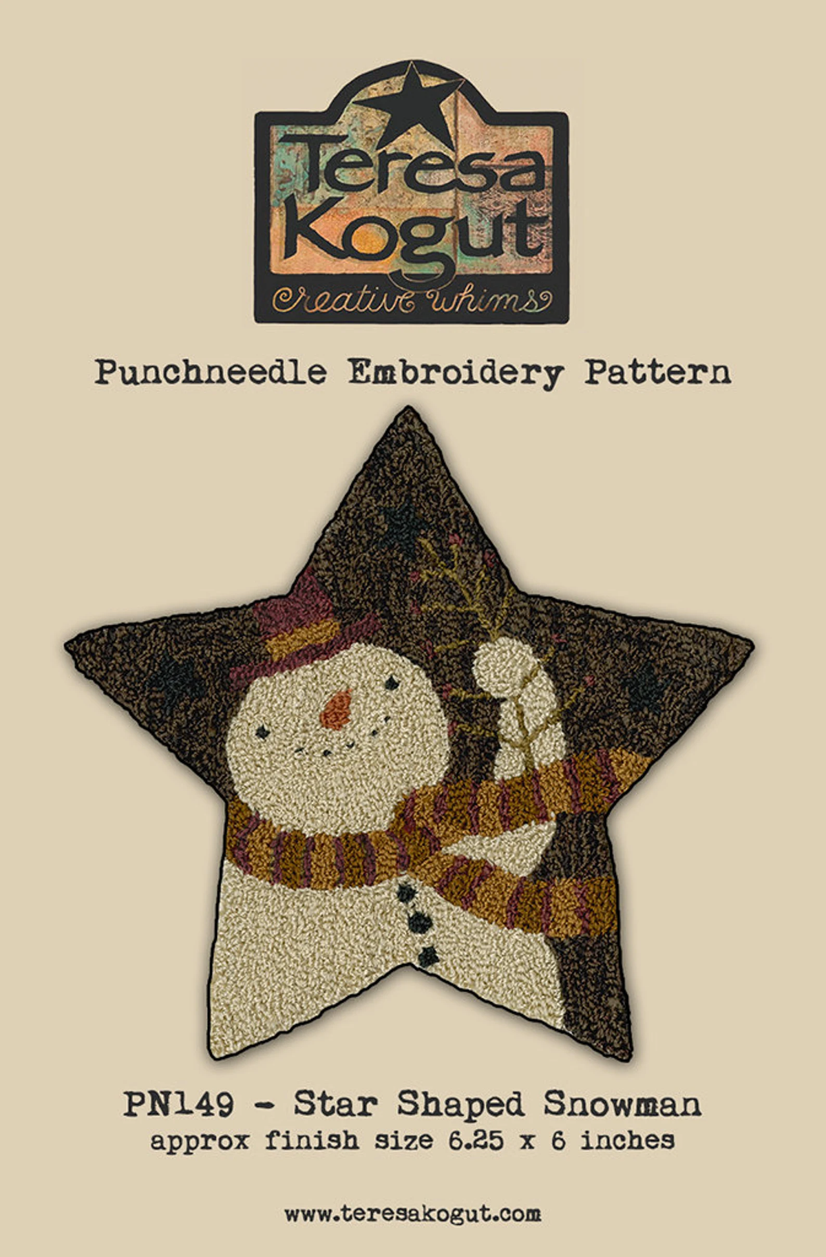 Star-Shaped Snowman Punchneedle Embroidery by Teresa Kogut - Paper Pattern