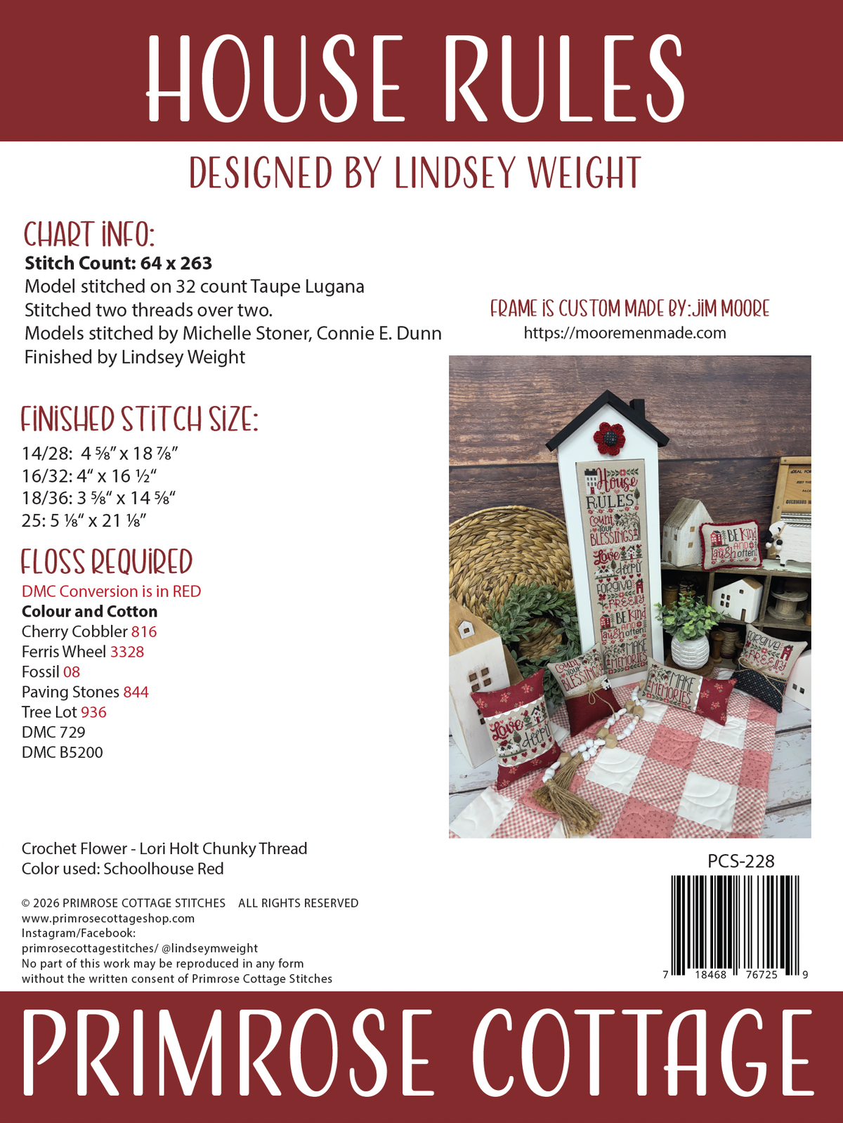 House Rules Cross Stitch by Lindsey Weight of Primrose Cottage - PAPER Pattern