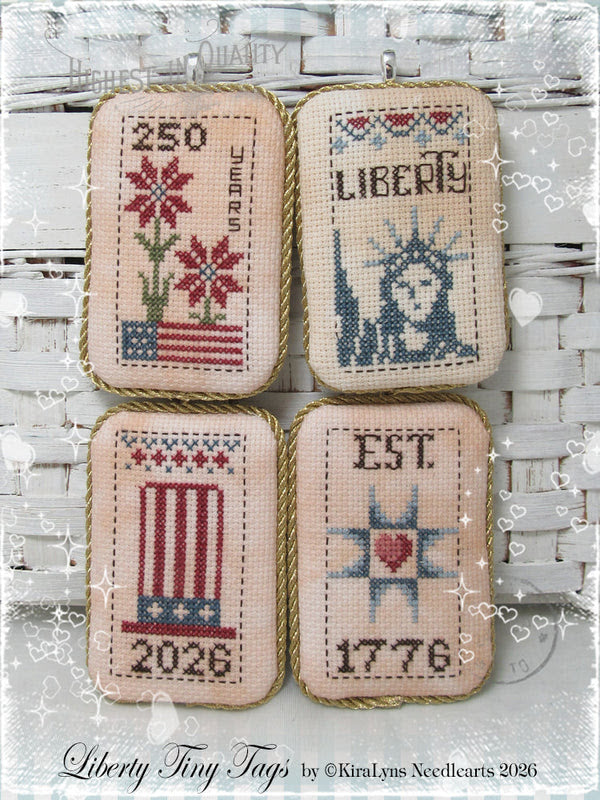 Liberty Tiny Tags Cross Stitch by Kiralyn's Needlearts - PAPER Pattern