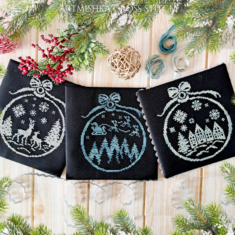 Pre-Order - Christmas Baubles (set of 3) Cross Stitch by Artmishka - Paper Pattern