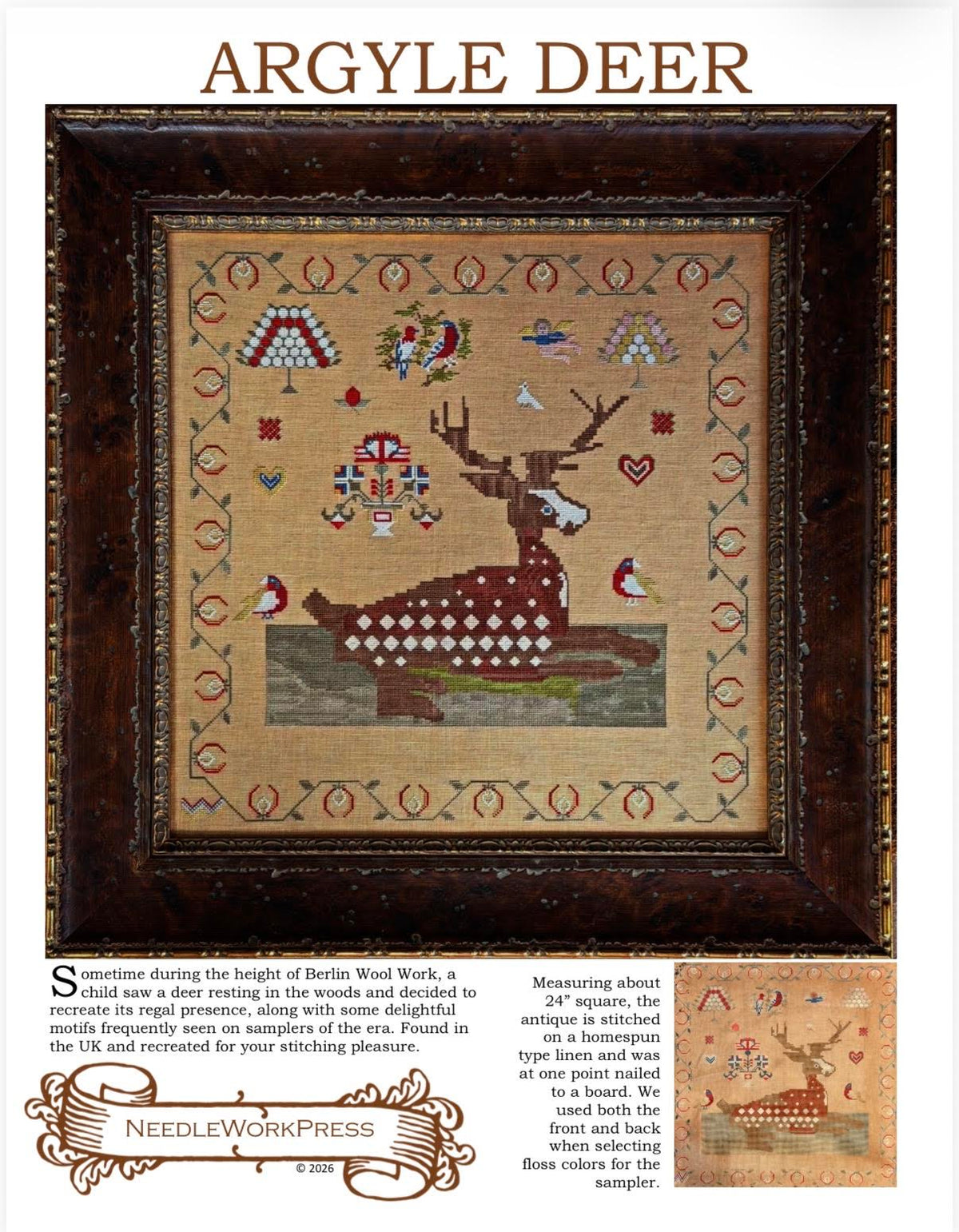 PRE-ORDER - Argyle Deer Cross Stitch by NeedleWorkPress - Paper Pattern