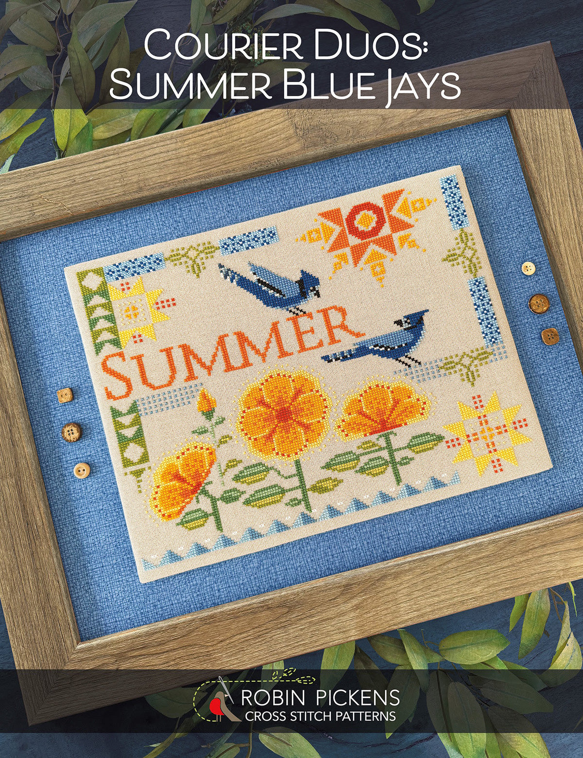 Courier Duos: Summer Blue Jays Cross Stitch by Robin Pickens - Paper Pattern