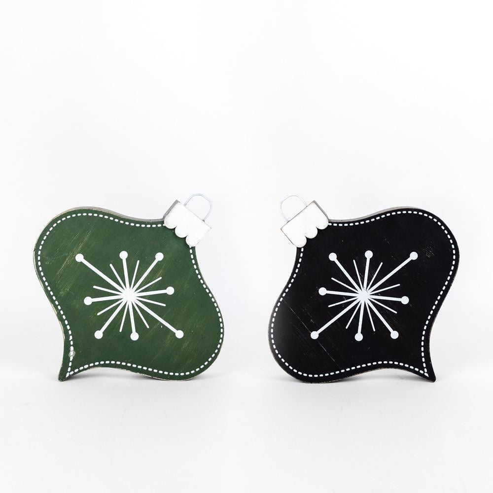 Teardrop Ornament | Mid Century Christmas Collection | 8x8x1.5 rvsbl wd shp (green, black, white) | 75422
