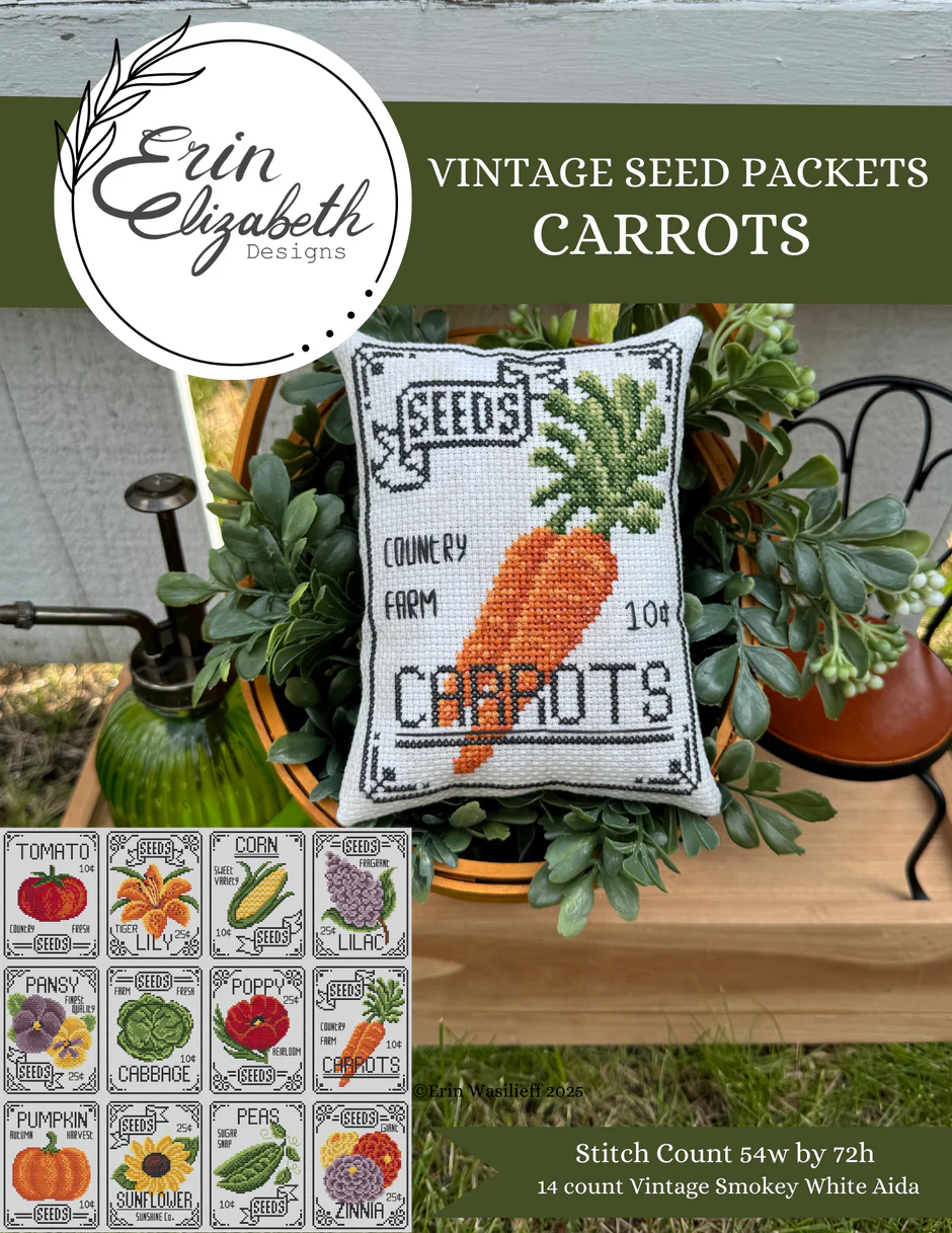 Vintage Seed Packets: Carrots Cross Stitch by Erin Elizabeth - Paper Pattern