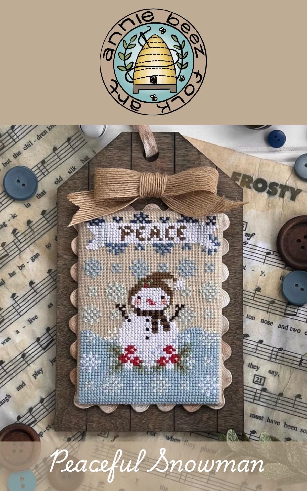 Peaceful Snowman Cross Stitch by Annie Beez Folk Art - Paper Pattern