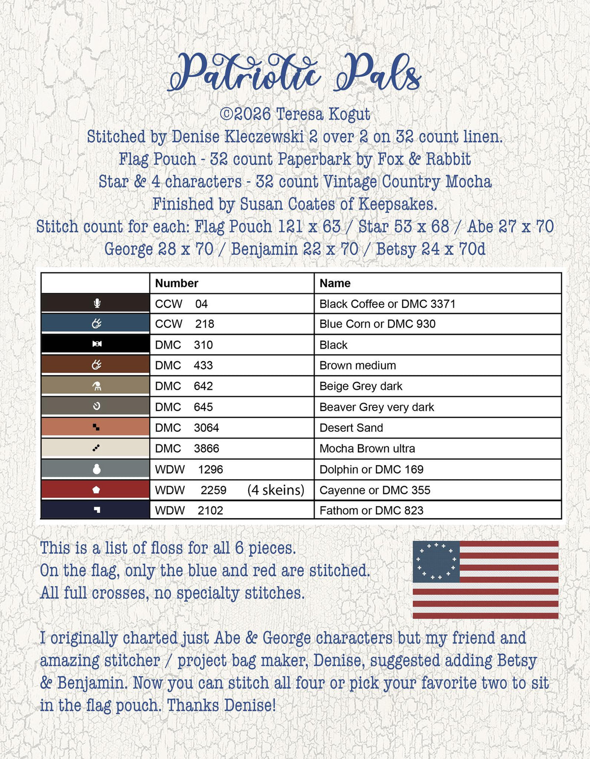 Patriotic Pals Cross Stitch by Teresa Kogut - Paper Pattern